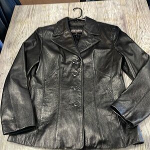 Vintage Wilsons Leather Black Button Up Button Up Jacket Inner Zip Pocket Medium